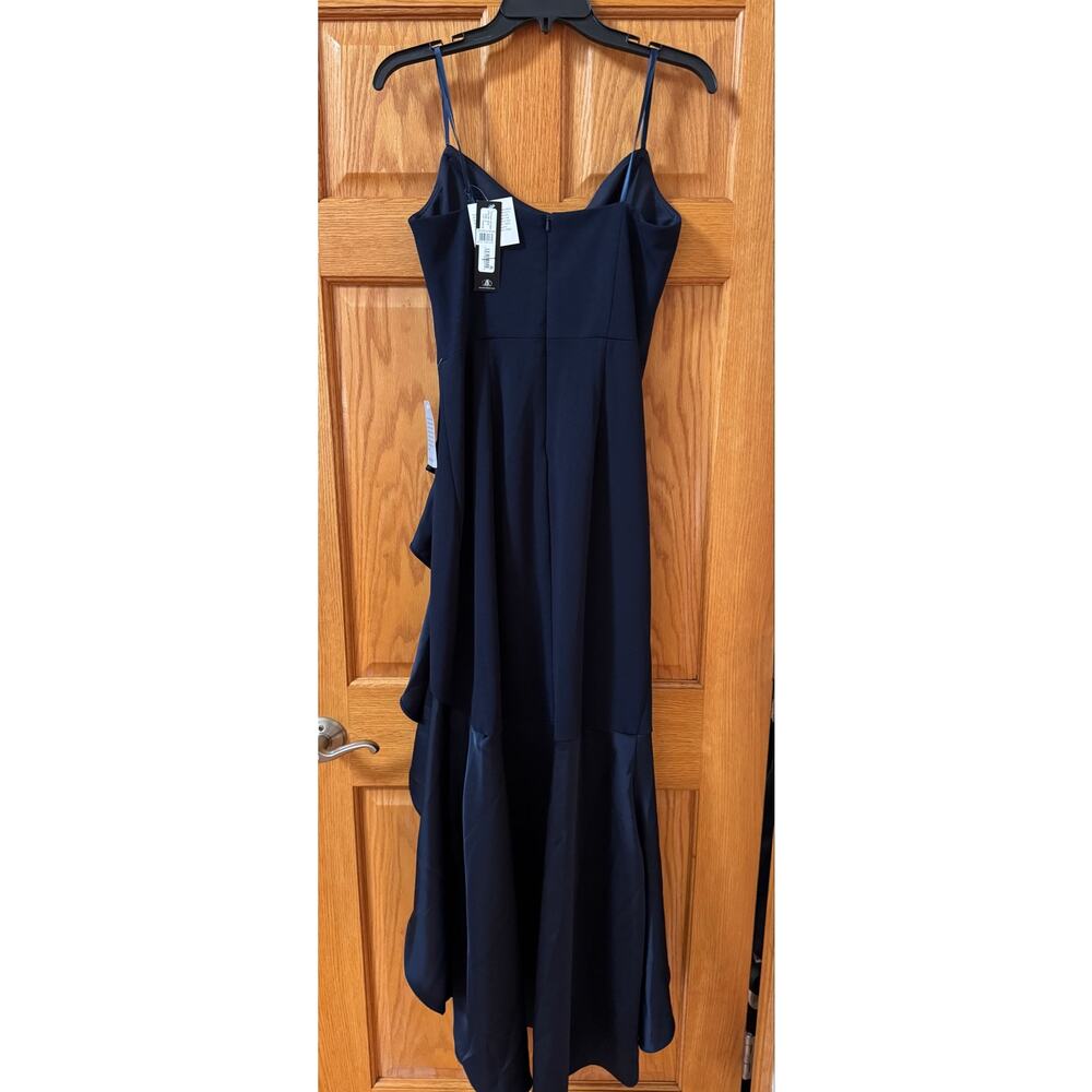 Betsy & Adam Navy Satin Ruffle Strapless Gown Size 8 (new with tags) - Picture 6 of 8